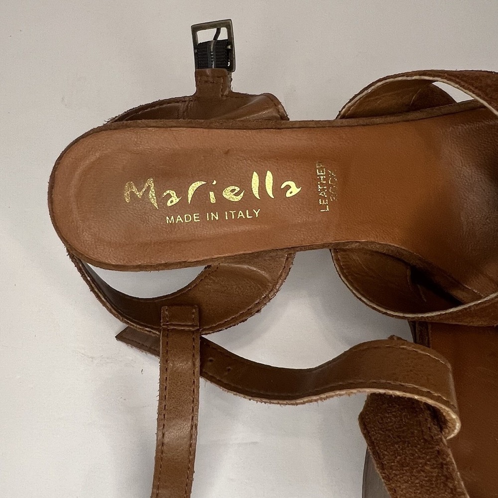 Mariella Brown Suede Block Heel Sandals 7.5M Made in Italy Leather Strap - Picture 8 of 11